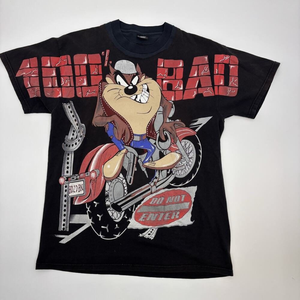 Vintage 90s Looney Tunes T Shirt XL TAZ “100% BAD” Big Graphic Repair